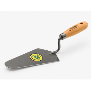 masons trowel with curved shank and wooden handle in 6", 7" and 8"