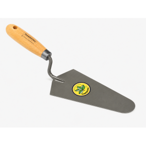 masons trowel with curved shank and wooden handle in 6", 7" and 8"
