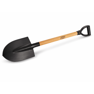 round point spade with wooden handle