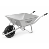 wheel barrow, heavy duty bucket, metal handles and solid rubber tyre