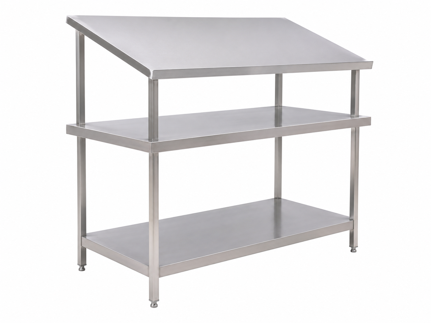 food preparation table with sloping shelf