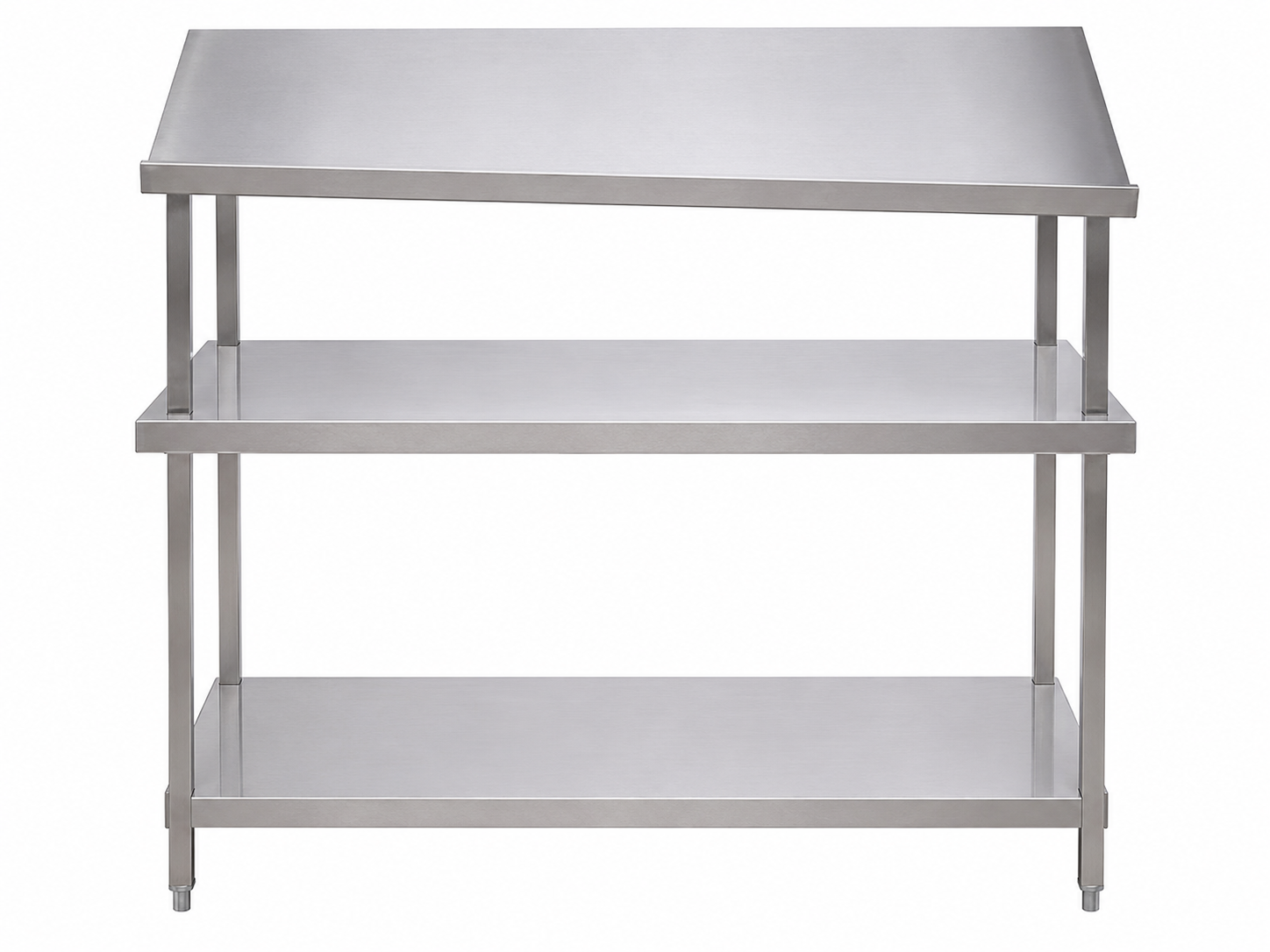 food preparation table with sloping shelf