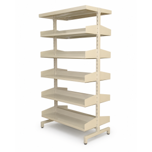 double entry with 6 shelves per side, 9” shelves-''84x36x9''