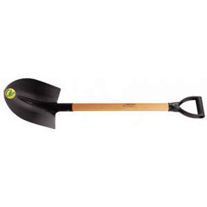 round point spade with wooden handle