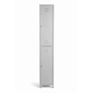two compartment gym locker-grey with hanging rod with extra shelf