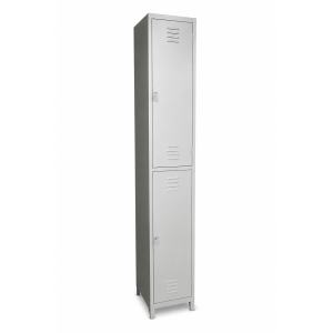 two compartment gym locker-grey with hanging rod with extra shelf