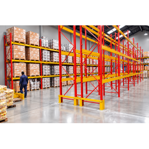 double storage bay rack forklift protective railing & row spacer